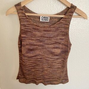 Vintage Carol Horn Knit Tank Top Brown 70s Minimalist Designer